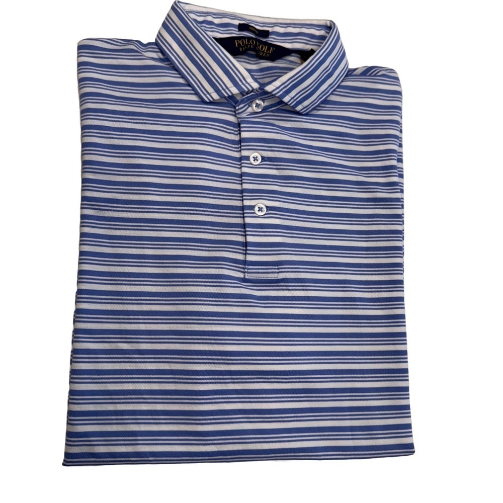 Ralph Lauren Golf Pro Fit Performance Mens Shirt Blue & White Stripe Sz L  NWOT